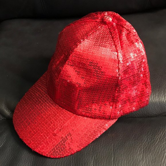 Red Sequin Adjustable Baseball Cap - Picture 1 of 11